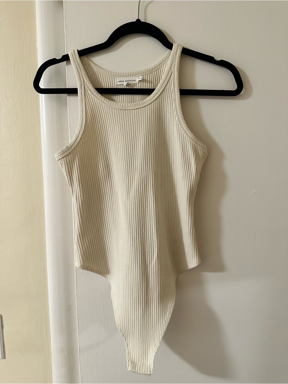 Good American Cream Ribbed Tank Bodysuit